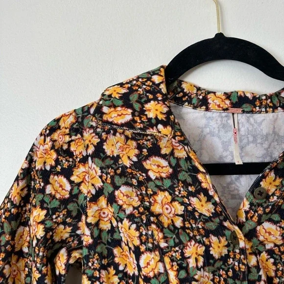 Free People Size 0 Corduroy Floral Dress Long Sleeve - Picture 3 of 5